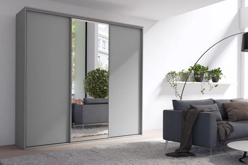 GRANDE 254 in Grau mit Spiegeltür in der Mitte