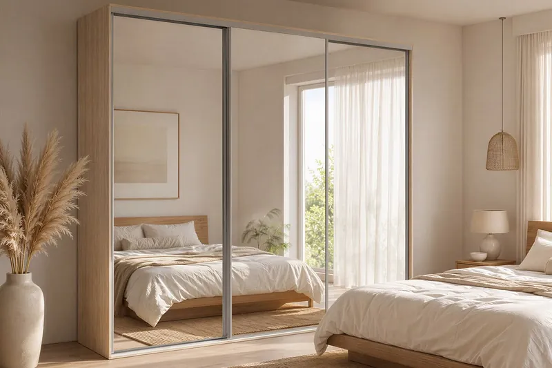 GRANDE 277 in Sonoma Eiche mit drei Spiegeltüren im Schlafzimmer