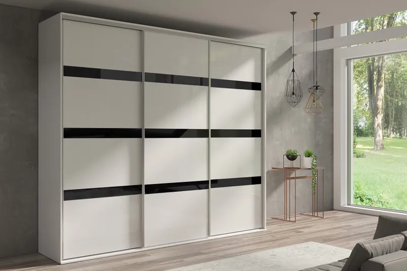 GRANDE 277 in Weiß mit schwarzen Lacobel-Glasstreifen