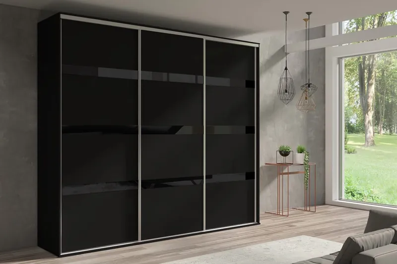 GRANDE 277 in Schwarz mit schwarzen Lacobel-Glasstreifen